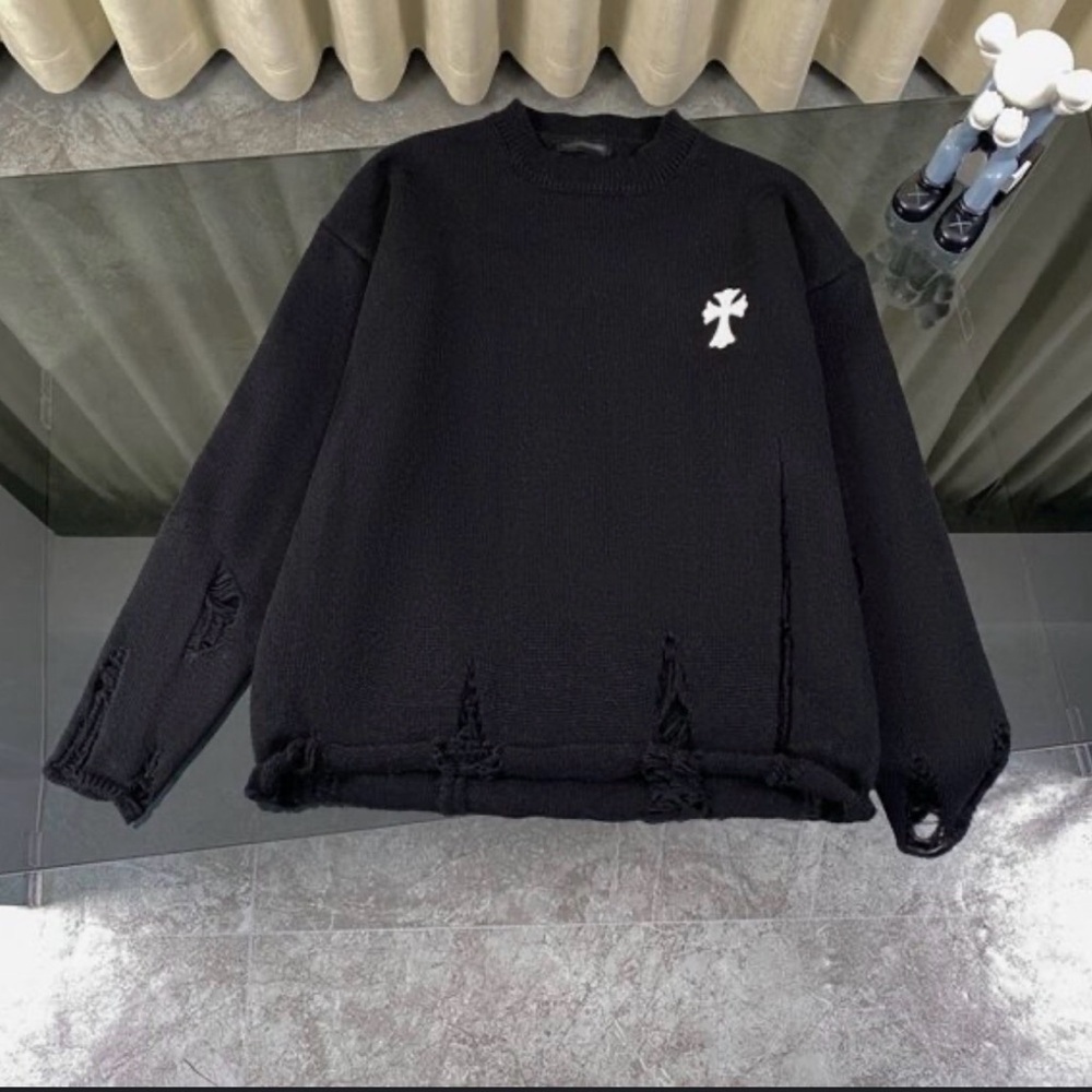Chrome Hearts Black Crewneck Sweater with Cross Accent